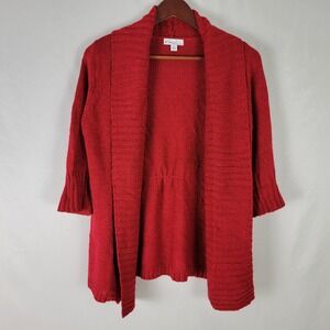 Kim Rogers Cardigan Womens Small Red Sweater Long Sleeve Open Top Cable Knit‎